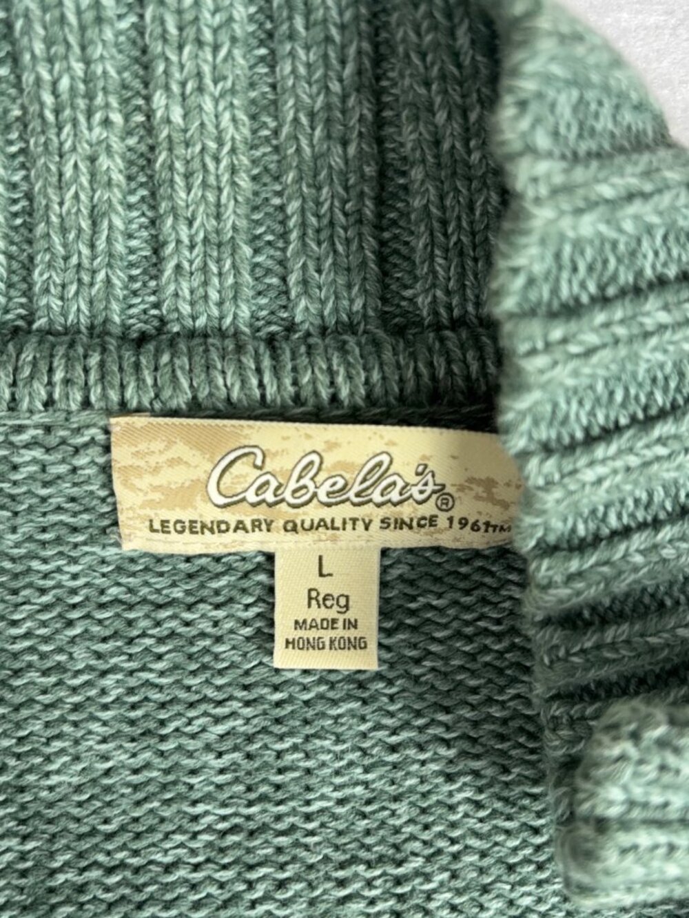 VTG Cabela's Cable Knit Full-Zip Cardigan Women's L Teal Cozy Grandpa Cabincore - Picture 3 of 7
